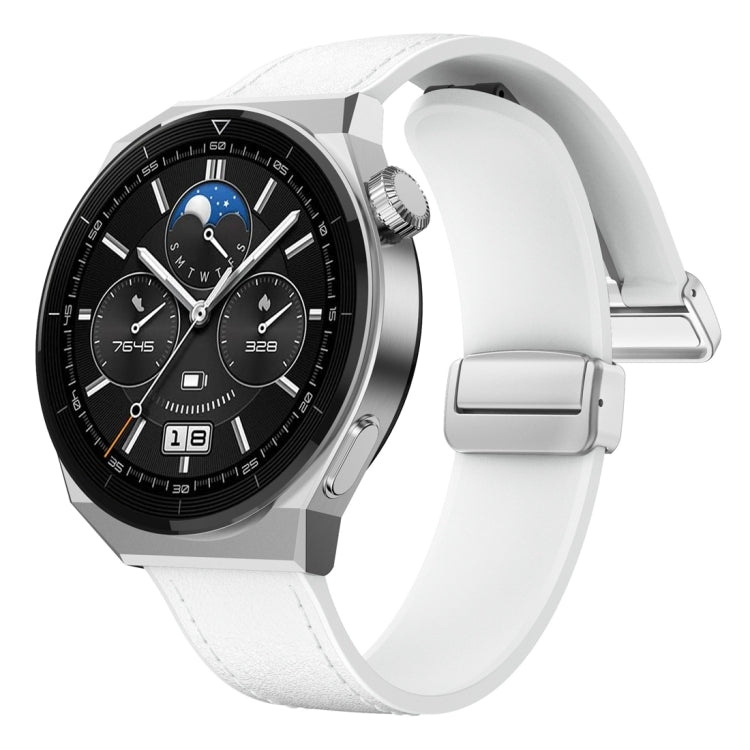 22mm Magnetic Silver Buckle Silicone Leather Watch Band