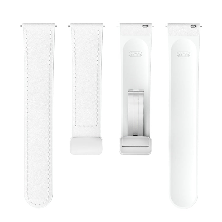 22mm Magnetic Silver Buckle Silicone Leather Watch Band
