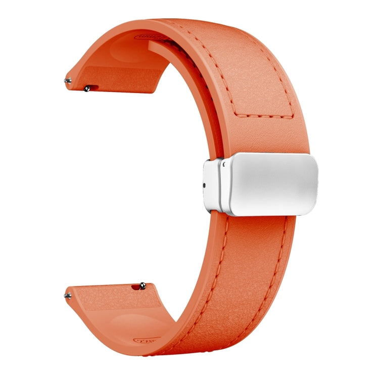22mm Magnetic Silver Buckle Silicone Leather Watch Band