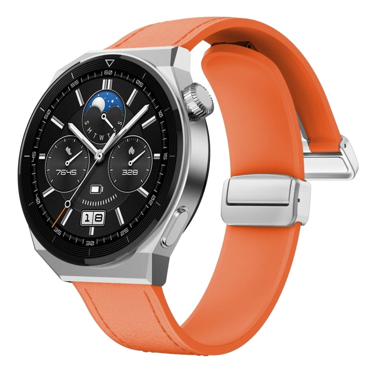 22mm Magnetic Silver Buckle Silicone Leather Watch Band