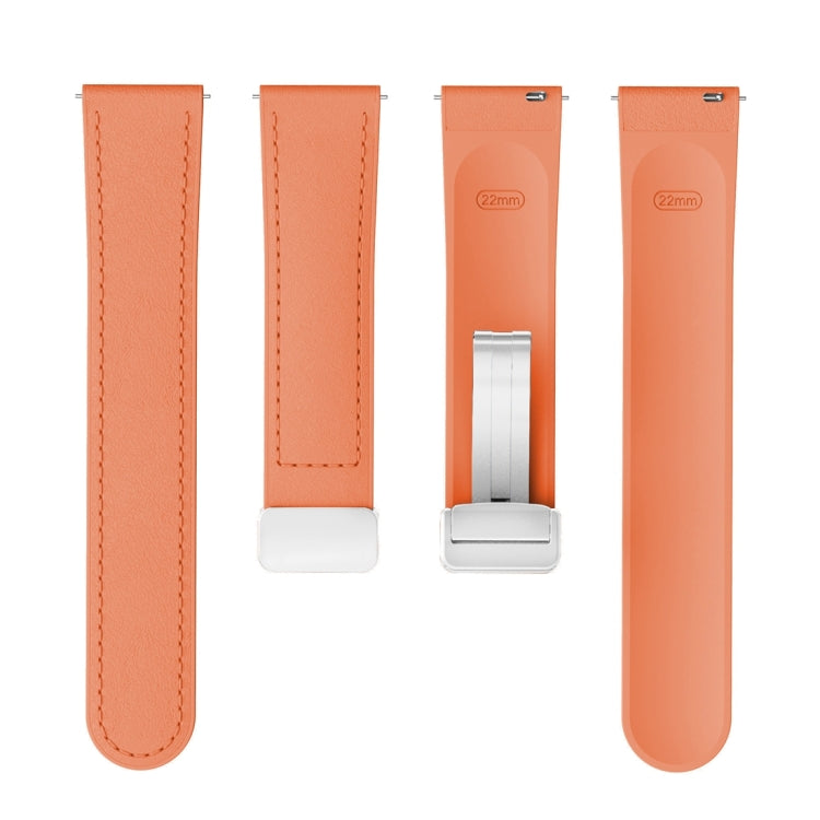 22mm Magnetic Silver Buckle Silicone Leather Watch Band