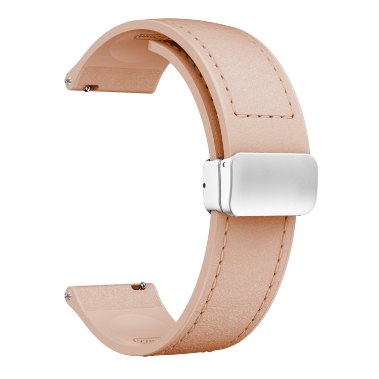 22mm Magnetic Silver Buckle Silicone Leather Watch Band