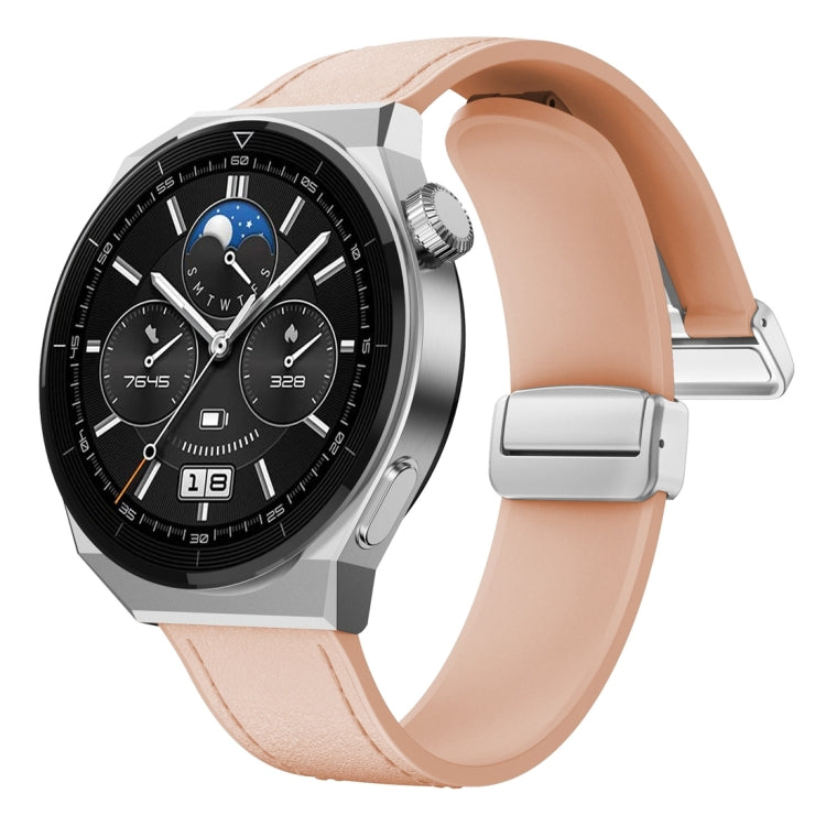 22mm Magnetic Silver Buckle Silicone Leather Watch Band