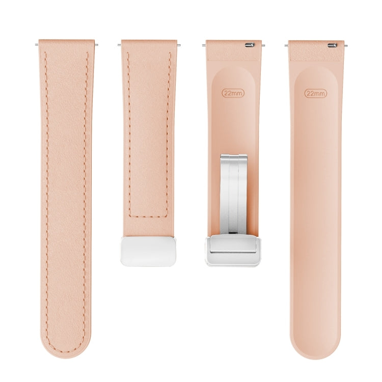 22mm Magnetic Silver Buckle Silicone Leather Watch Band
