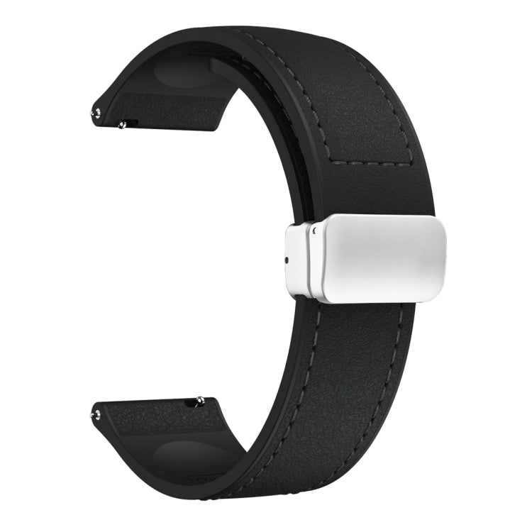 22mm Magnetic Silver Buckle Silicone Leather Watch Band