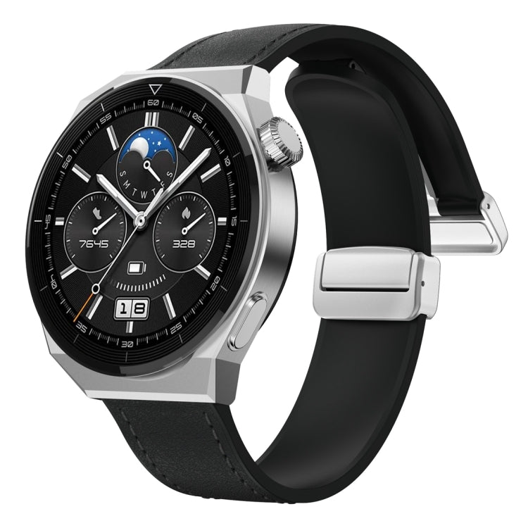 22mm Magnetic Silver Buckle Silicone Leather Watch Band