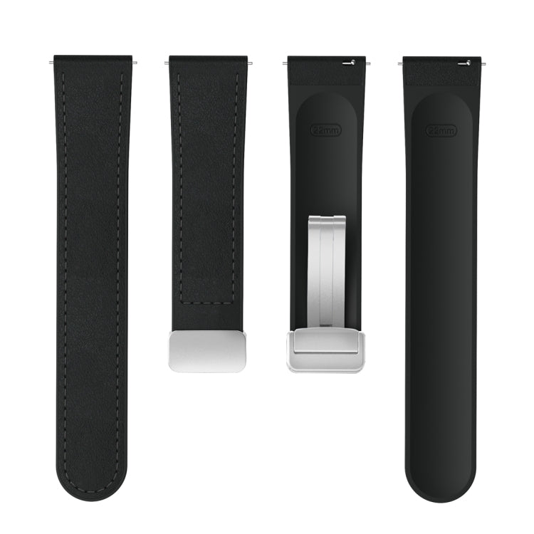 22mm Magnetic Silver Buckle Silicone Leather Watch Band