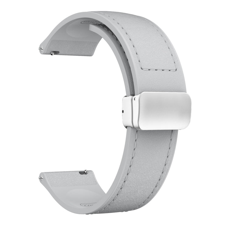 22mm Magnetic Silver Buckle Silicone Leather Watch Band