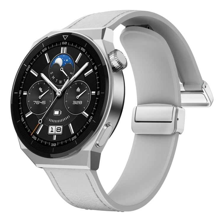 22mm Magnetic Silver Buckle Silicone Leather Watch Band