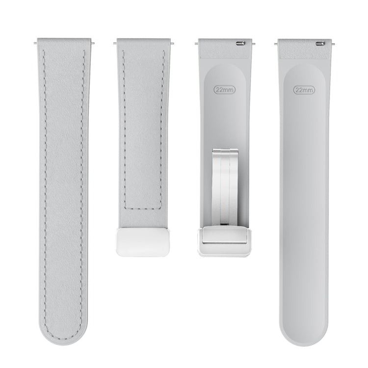 22mm Magnetic Silver Buckle Silicone Leather Watch Band
