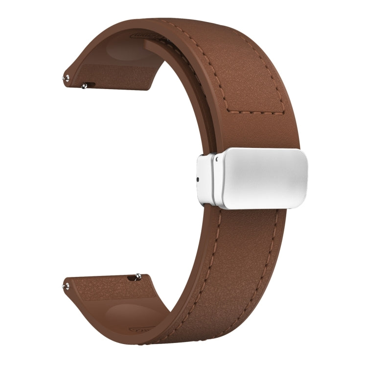 22mm Magnetic Silver Buckle Silicone Leather Watch Band