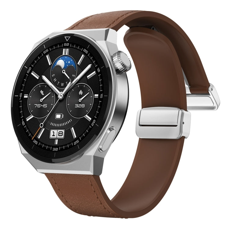 22mm Magnetic Silver Buckle Silicone Leather Watch Band