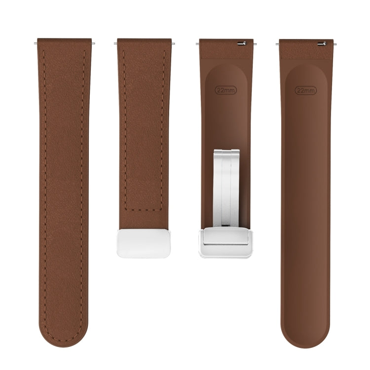 22mm Magnetic Silver Buckle Silicone Leather Watch Band
