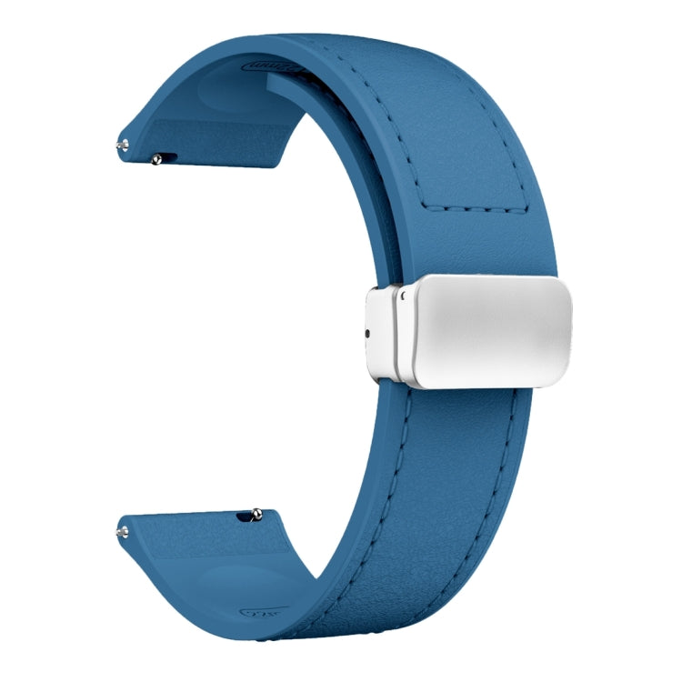 22mm Magnetic Silver Buckle Silicone Leather Watch Band