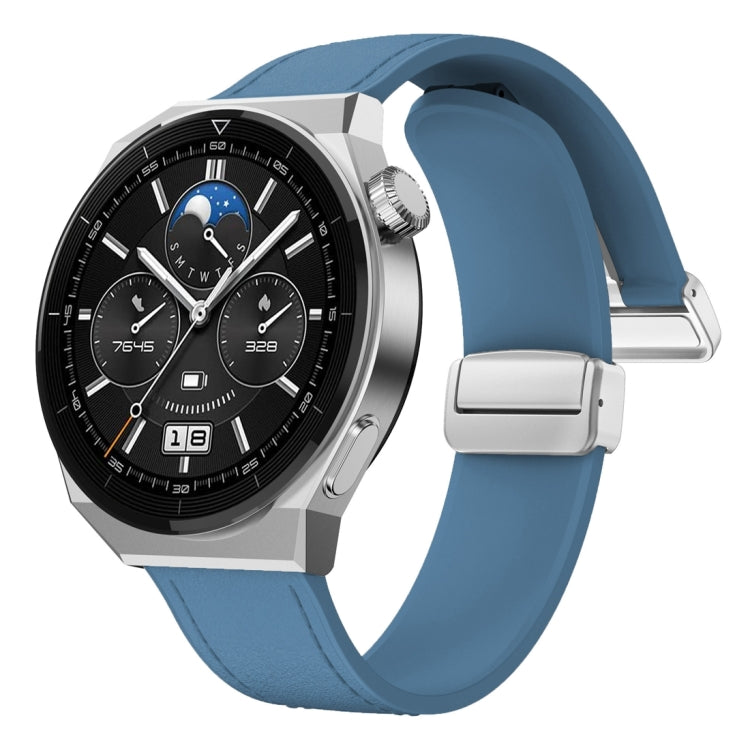 22mm Magnetic Silver Buckle Silicone Leather Watch Band