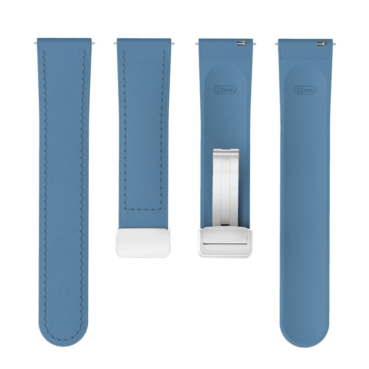 22mm Magnetic Silver Buckle Silicone Leather Watch Band
