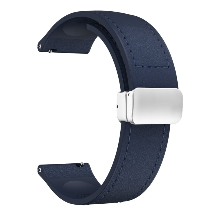 22mm Magnetic Silver Buckle Silicone Leather Watch Band