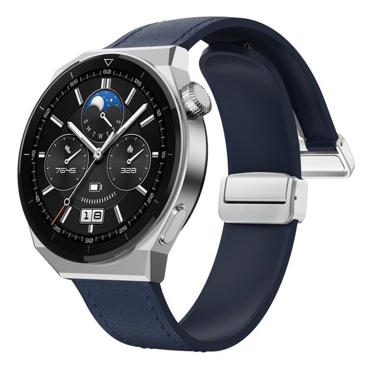 22mm Magnetic Silver Buckle Silicone Leather Watch Band