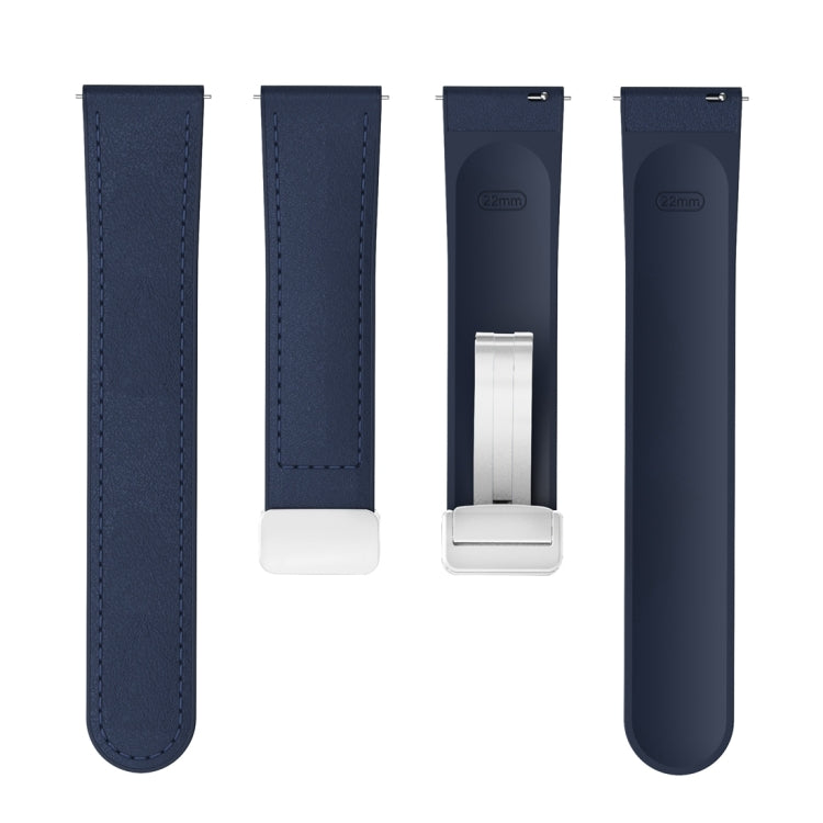 22mm Magnetic Silver Buckle Silicone Leather Watch Band