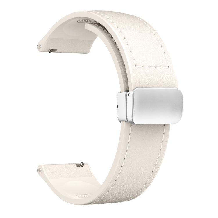 22mm Magnetic Silver Buckle Silicone Leather Watch Band