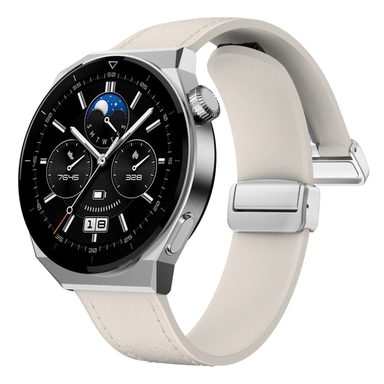 22mm Magnetic Silver Buckle Silicone Leather Watch Band