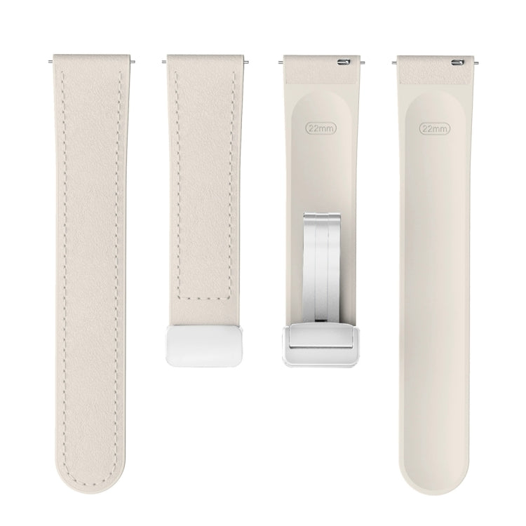 22mm Magnetic Silver Buckle Silicone Leather Watch Band