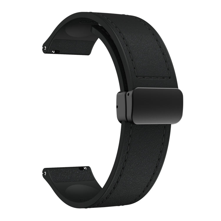 20mm Magnetic Black Buckle Silicone Leather Watch Band