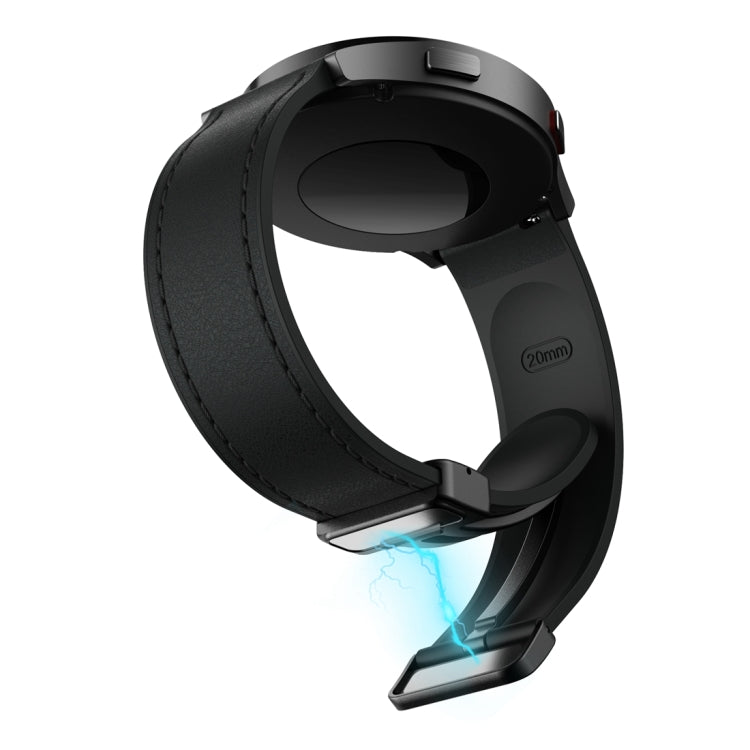 20mm Magnetic Black Buckle Silicone Leather Watch Band