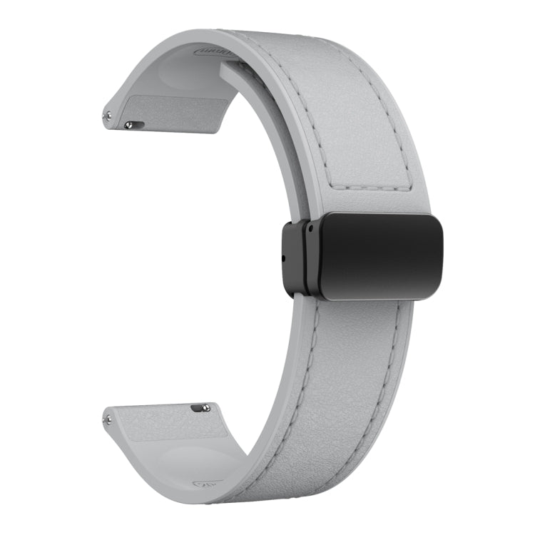 20mm Magnetic Black Buckle Silicone Leather Watch Band