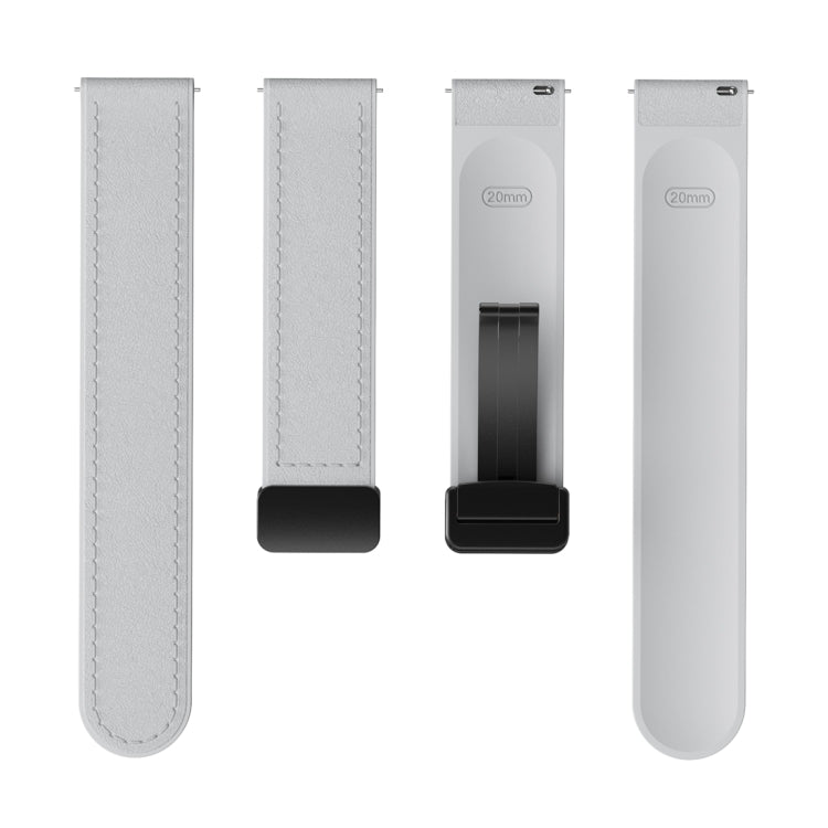 20mm Magnetic Black Buckle Silicone Leather Watch Band