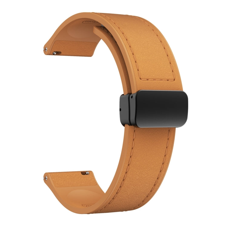 20mm Magnetic Black Buckle Silicone Leather Watch Band - Light Brown