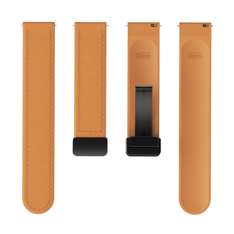 20mm Magnetic Black Buckle Silicone Leather Watch Band - Light Brown