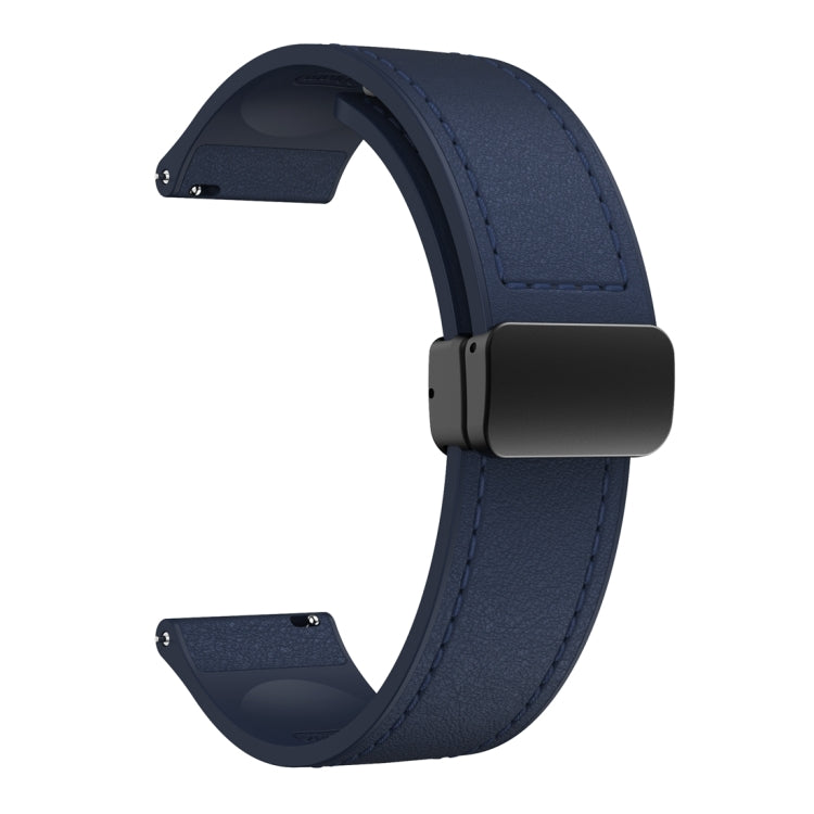 20mm Magnetic Black Buckle Silicone Leather Watch Band