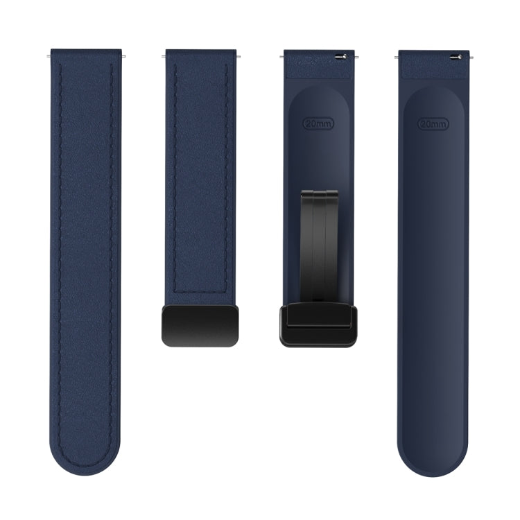 20mm Magnetic Black Buckle Silicone Leather Watch Band