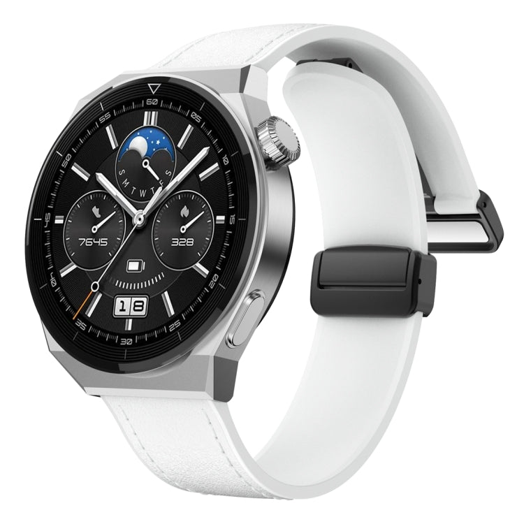 22mm Magnetic Black Buckle Silicone Leather Watch Band