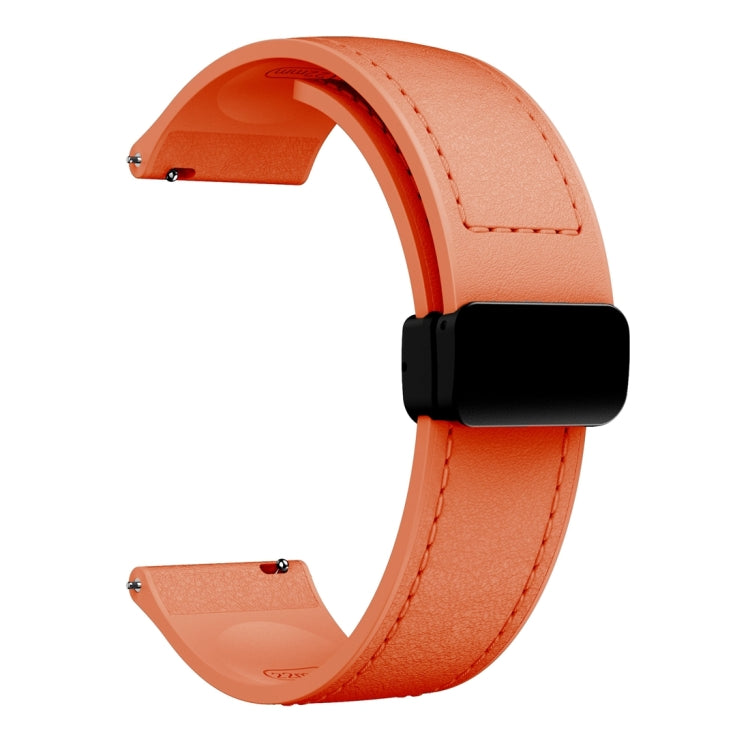 22mm Magnetic Black Buckle Silicone Leather Watch Band
