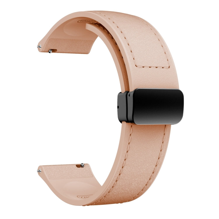 22mm Magnetic Black Buckle Silicone Leather Watch Band