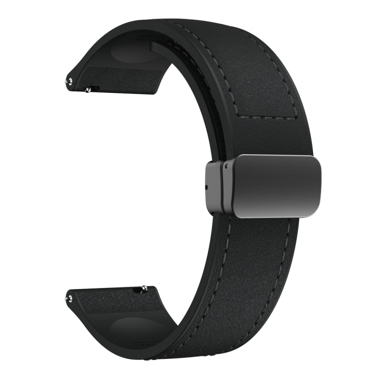 22mm Magnetic Black Buckle Silicone Leather Watch Band