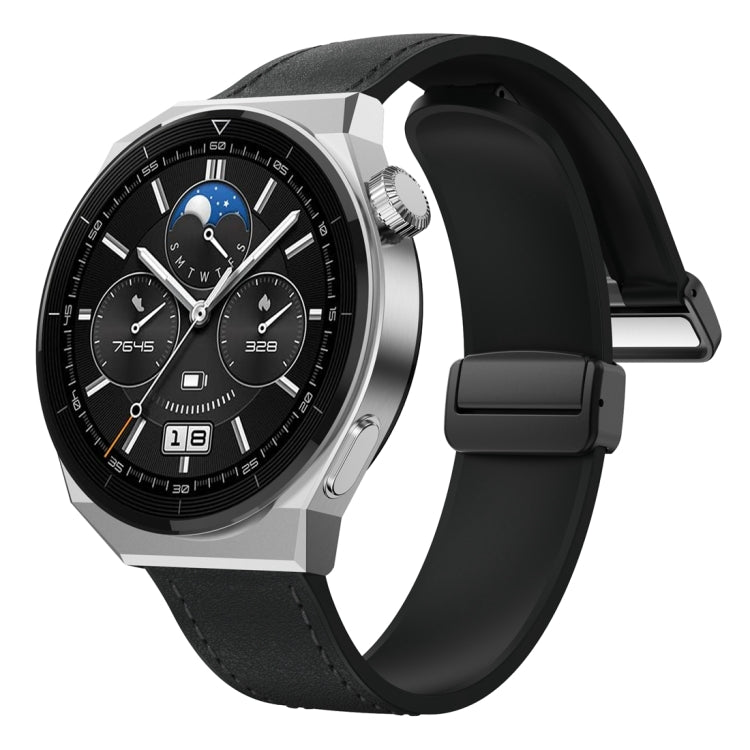 22mm Magnetic Black Buckle Silicone Leather Watch Band