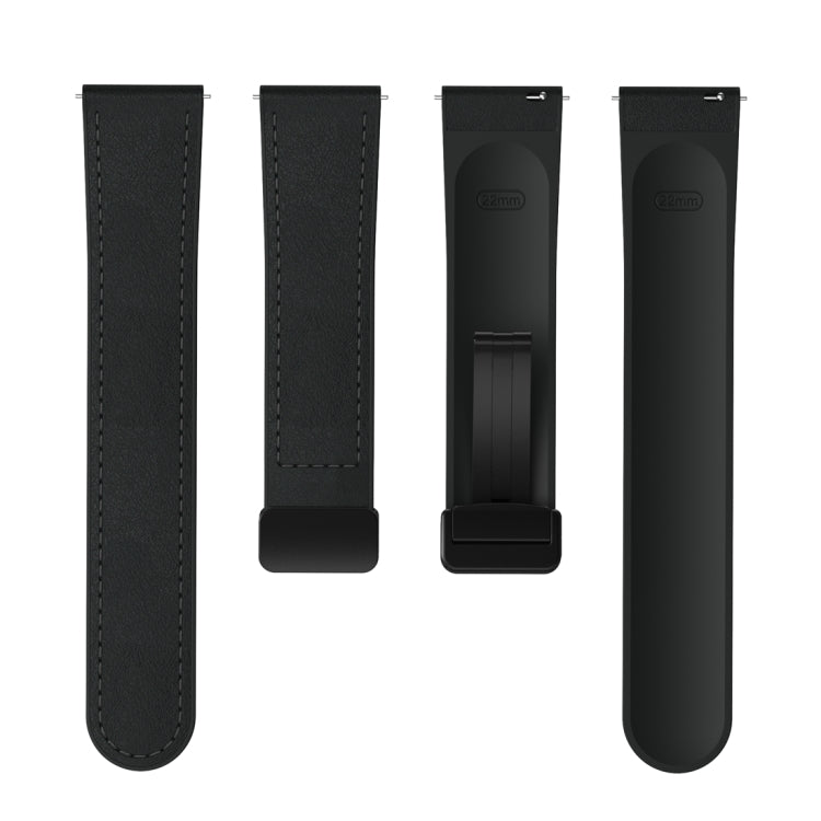 22mm Magnetic Black Buckle Silicone Leather Watch Band