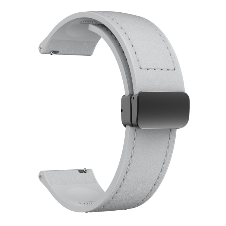 22mm Magnetic Black Buckle Silicone Leather Watch Band