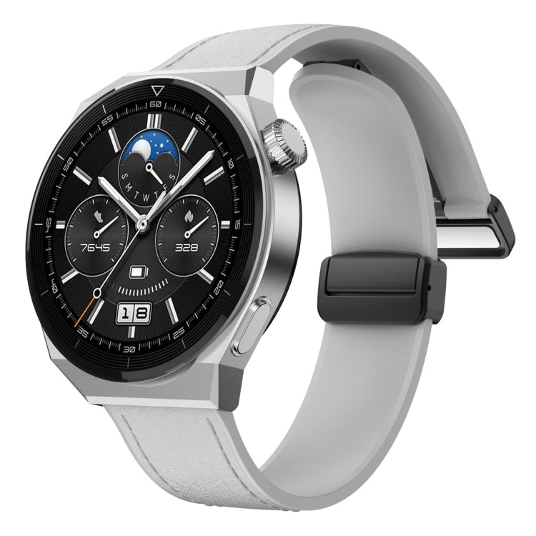 22mm Magnetic Black Buckle Silicone Leather Watch Band