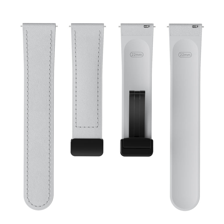 22mm Magnetic Black Buckle Silicone Leather Watch Band