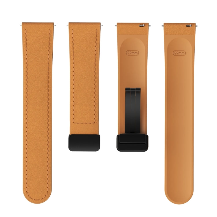 22mm Magnetic Black Buckle Silicone Leather Watch Band - Light Brown