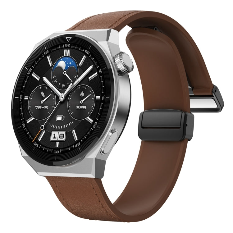 22mm Magnetic Black Buckle Silicone Leather Watch Band
