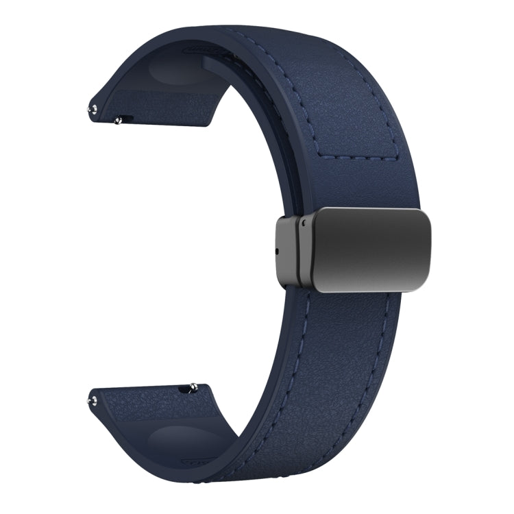 22mm Magnetic Black Buckle Silicone Leather Watch Band