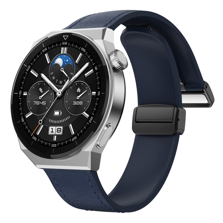 22mm Magnetic Black Buckle Silicone Leather Watch Band
