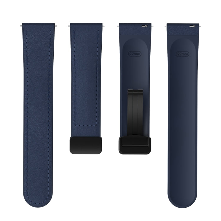 22mm Magnetic Black Buckle Silicone Leather Watch Band