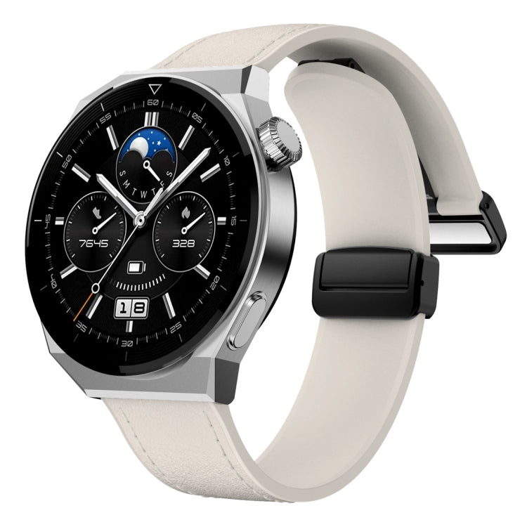 22mm Magnetic Black Buckle Silicone Leather Watch Band