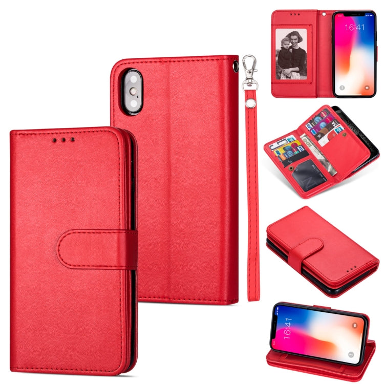 For iPhone XS Max Ultra-thin 9 Card Horizontal Flip Leather Case, with Card Slots & Holder & Lanyard